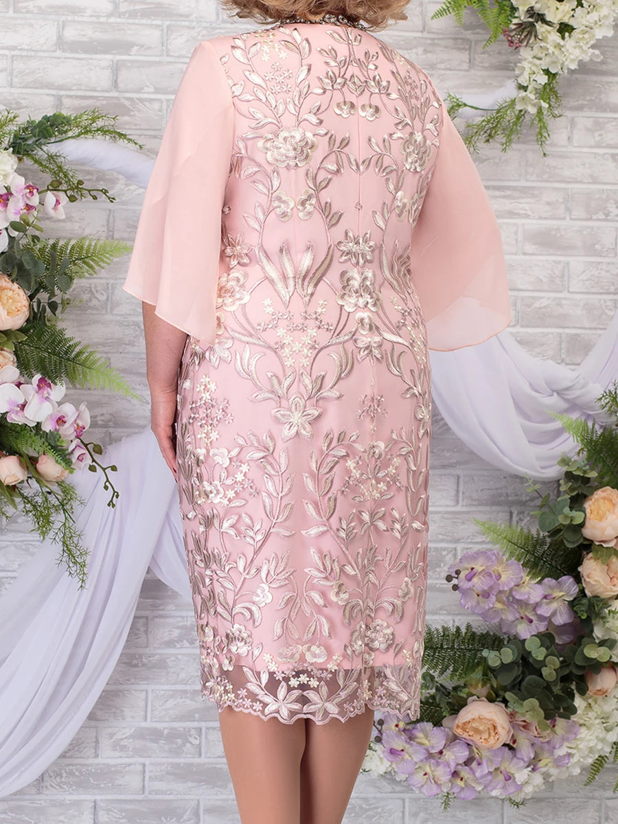Plus Size Party Dress Elegant Floral Embroidery Prom Dress for Wedding Guest Slim