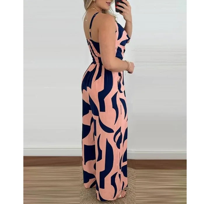Women's Jumpsuit Overalls Sleeveless V-neck Open Back Wide Leg