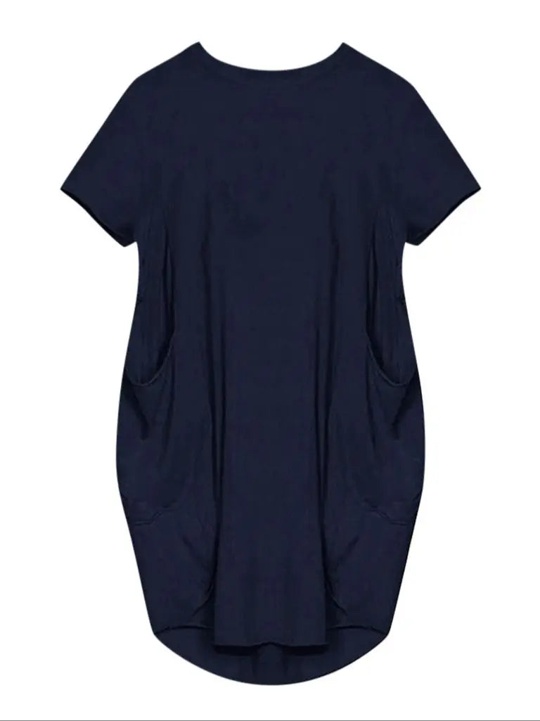 Short Sleeve  Round Neck Pockets Sexy Female Dress