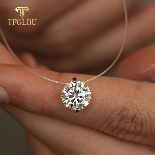 Moissanite Necklace Silver Pendant Fishing Line Chain