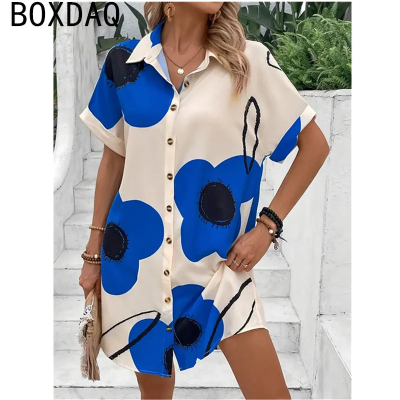 Summer Short-sleeved Lapel Mini Dress