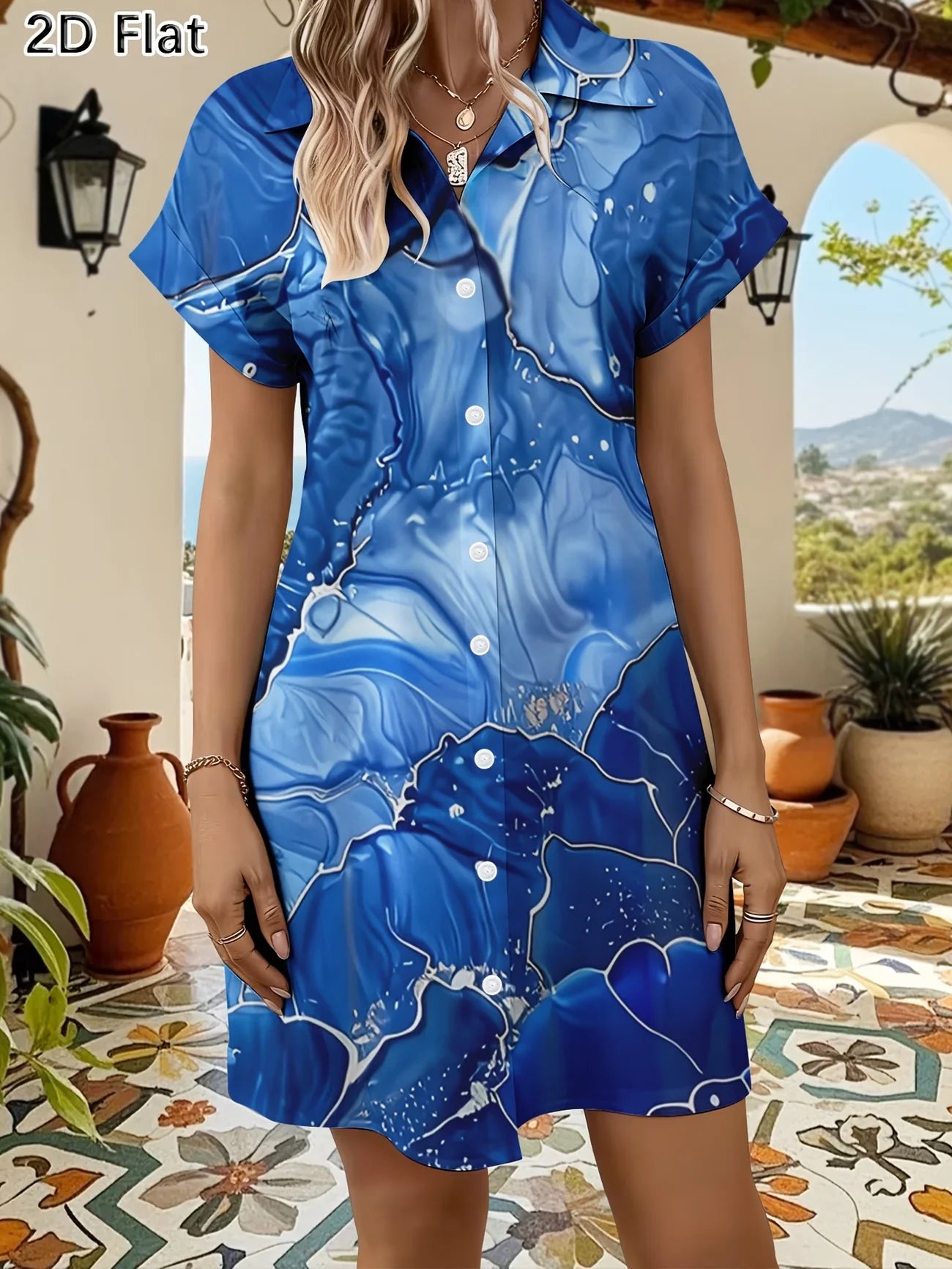 Printed Short Sleeve Summer mini Dress