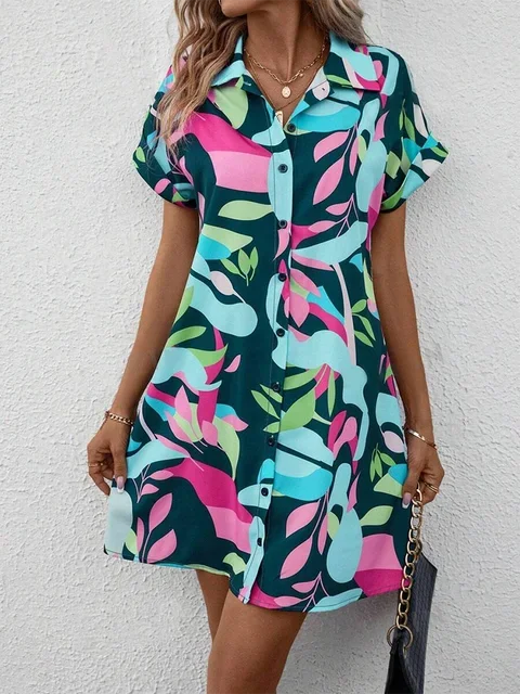 Summer Comfortable Multi-color  Short Sleeve Dress Urban Ladies Fashion
