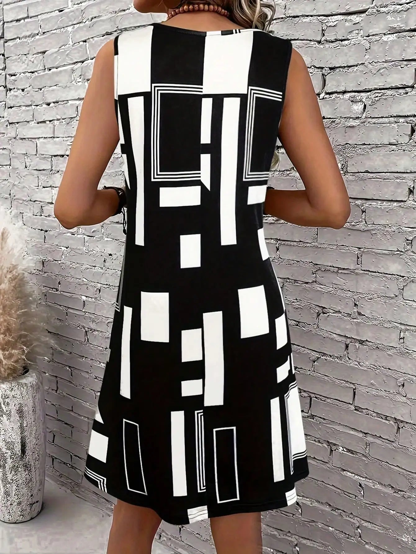 Geometric Pattern Sleeveless Dress For Women‘s Summer Clothe