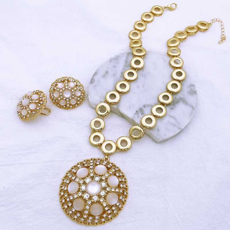 Italian Luxury Design Jewelry Set Party Set, Classic Blue Round Pendant Necklace