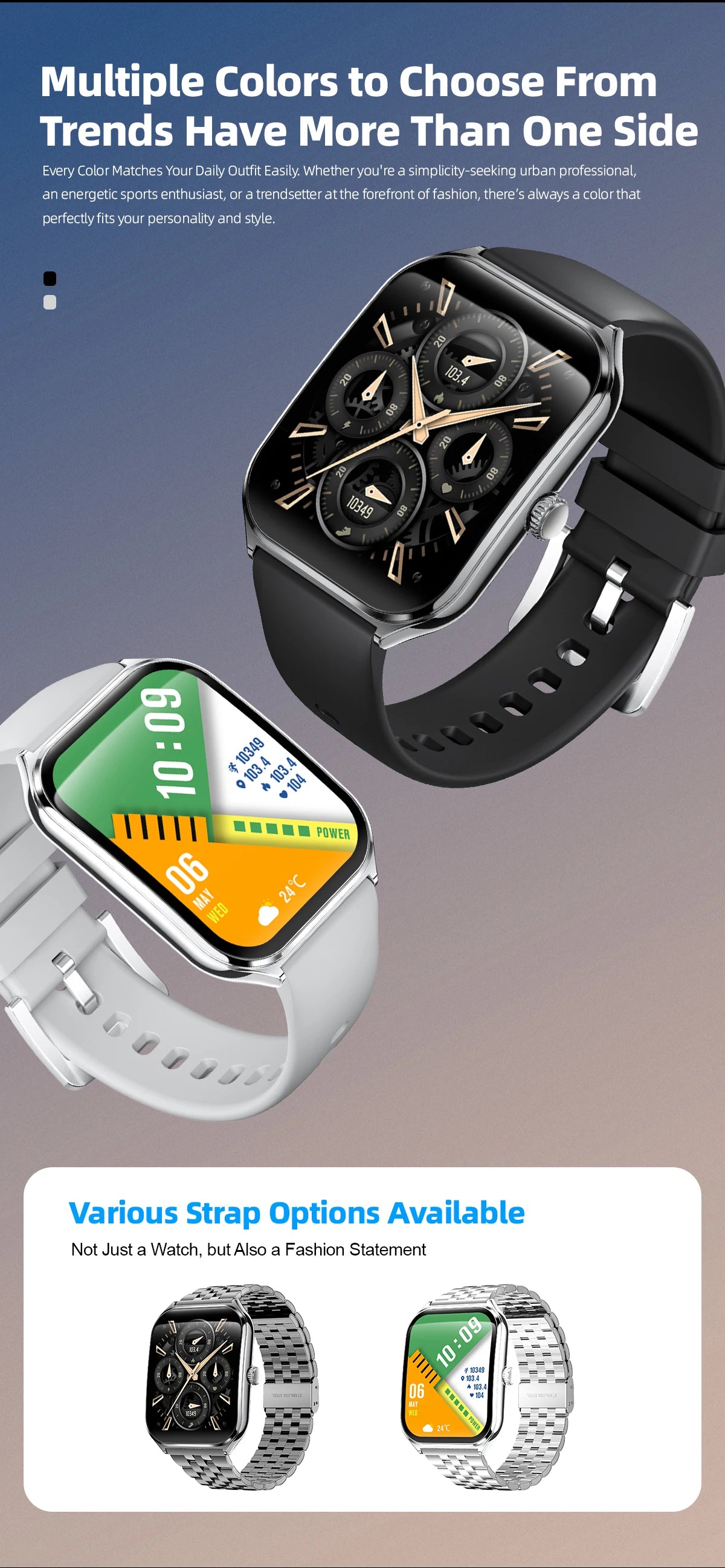 New Ultra Thin Smart Watch 1.96" AMOLED HD Pixel Display Always Show Time BT Call Reminder