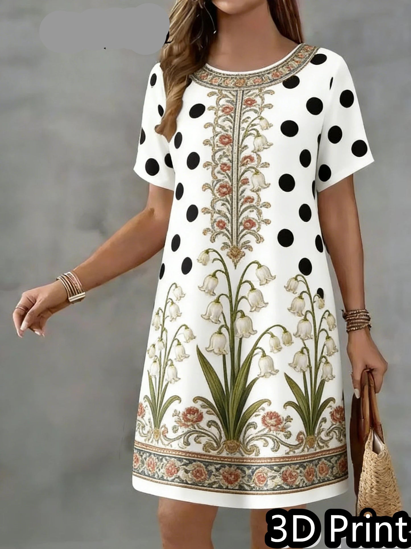 Vintage Dot  Floral Print Mini Summer Short Sleeve Dress
