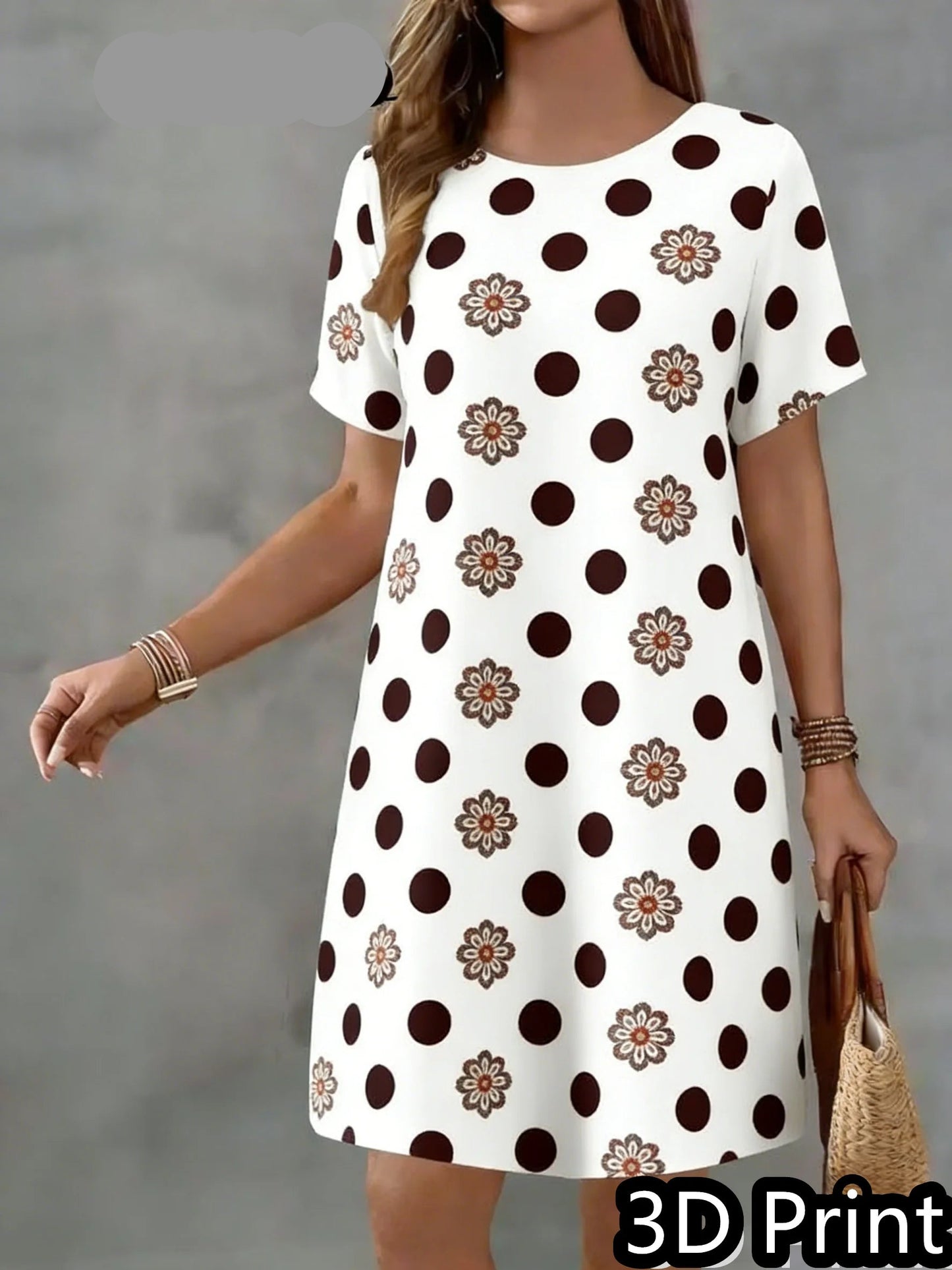 Vintage Dot  Floral Print Mini Summer Short Sleeve Dress