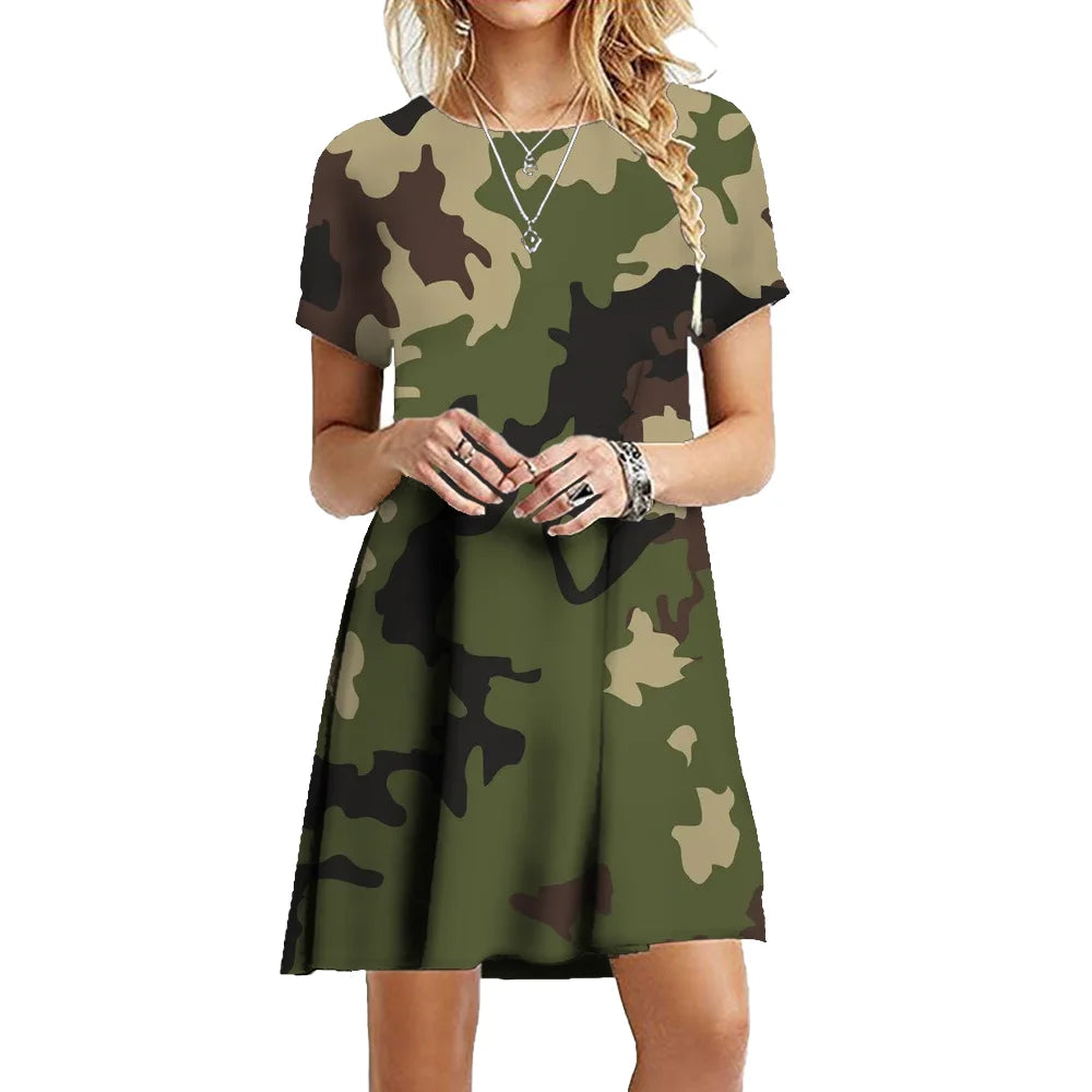 Military Camouflage Short Sleeve Dress
