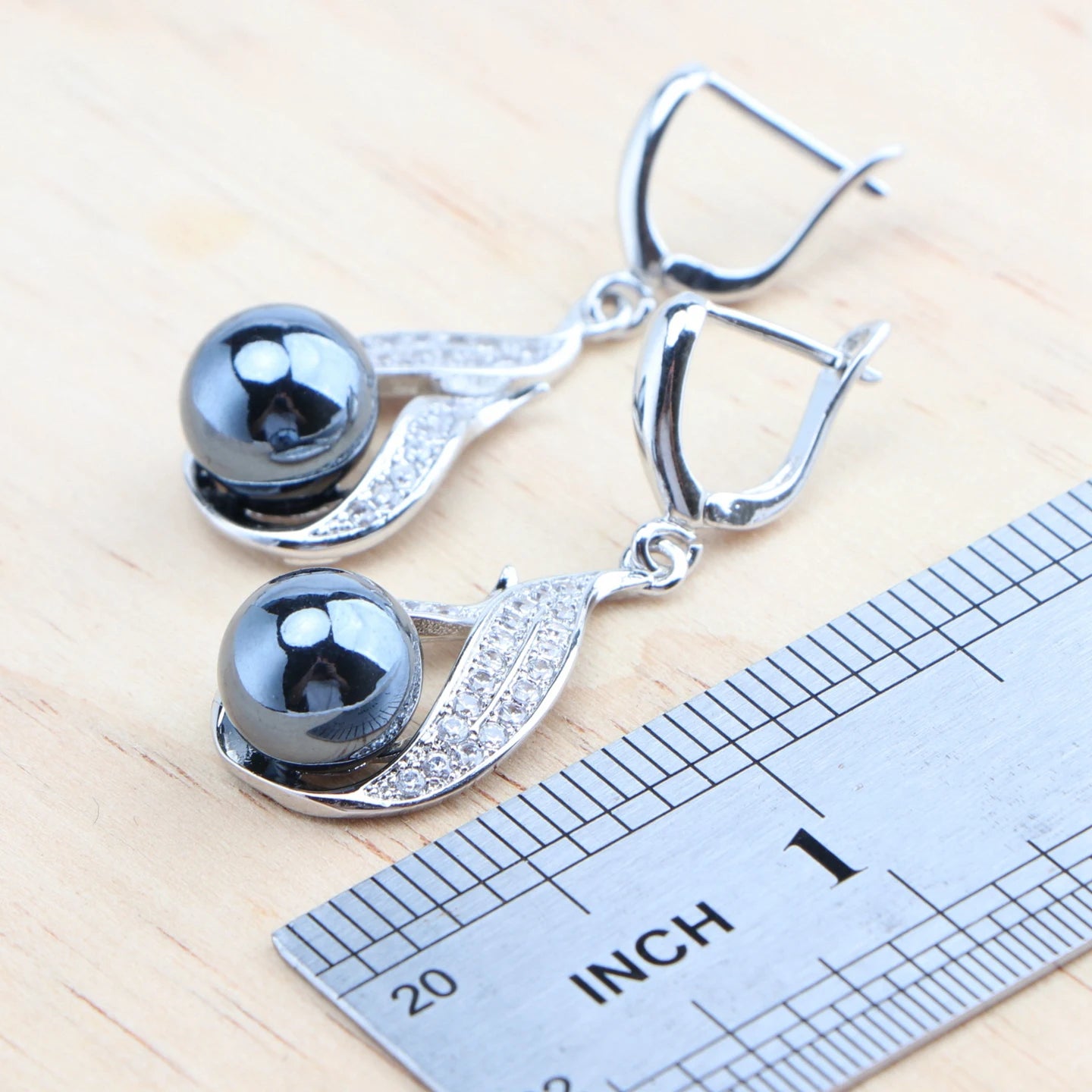 Silver Black Pearl Jewelry Sets Bridal White Zircon Wedding  Rings Earrings Pendant Necklace Bracelets 4Set