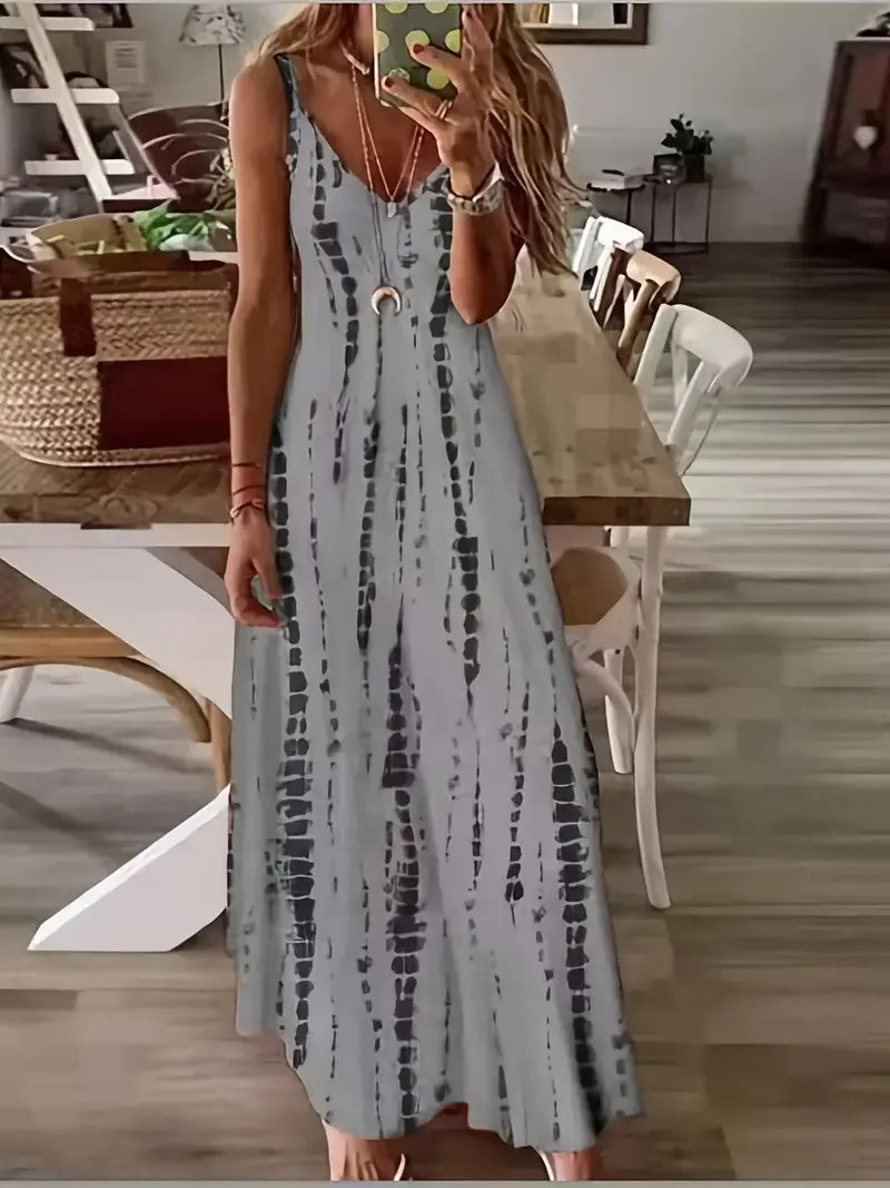 V-neck Spaghetti Maxi Summer Beach Vacational Long Dress