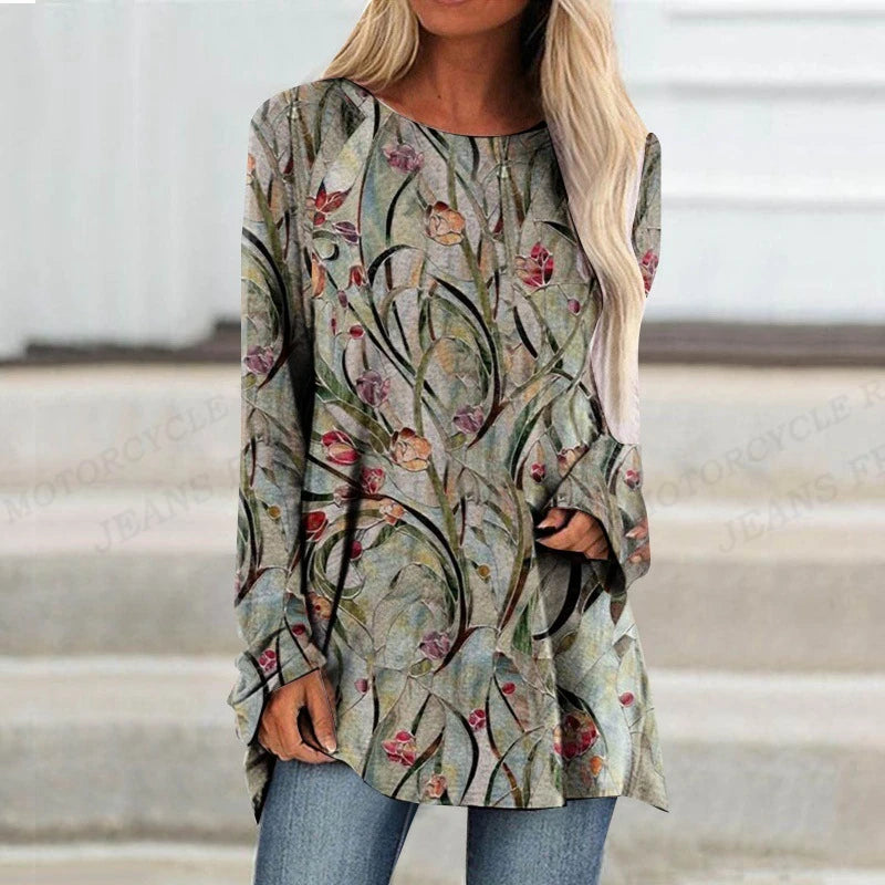Plant Flowers T Shirt Long Sleeve Butterfly Tops