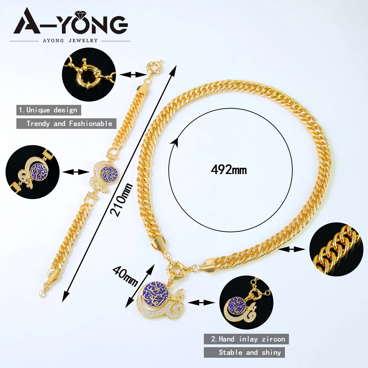 Luxury Gold Color Necklace Bracelet 21k Gold Plated Jewelry