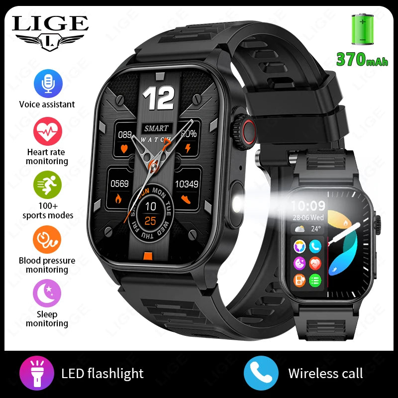 Unisex Smart Watch Flashlight 2.01" HD Large Screen AI Voice Bluetooth Call Sport And Health Monitor
