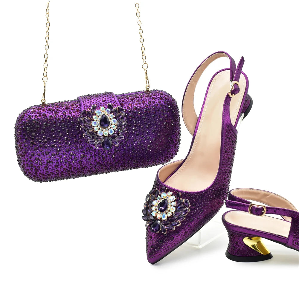 Luxury Designer Silver Italian Matching Shoes and Bag Set