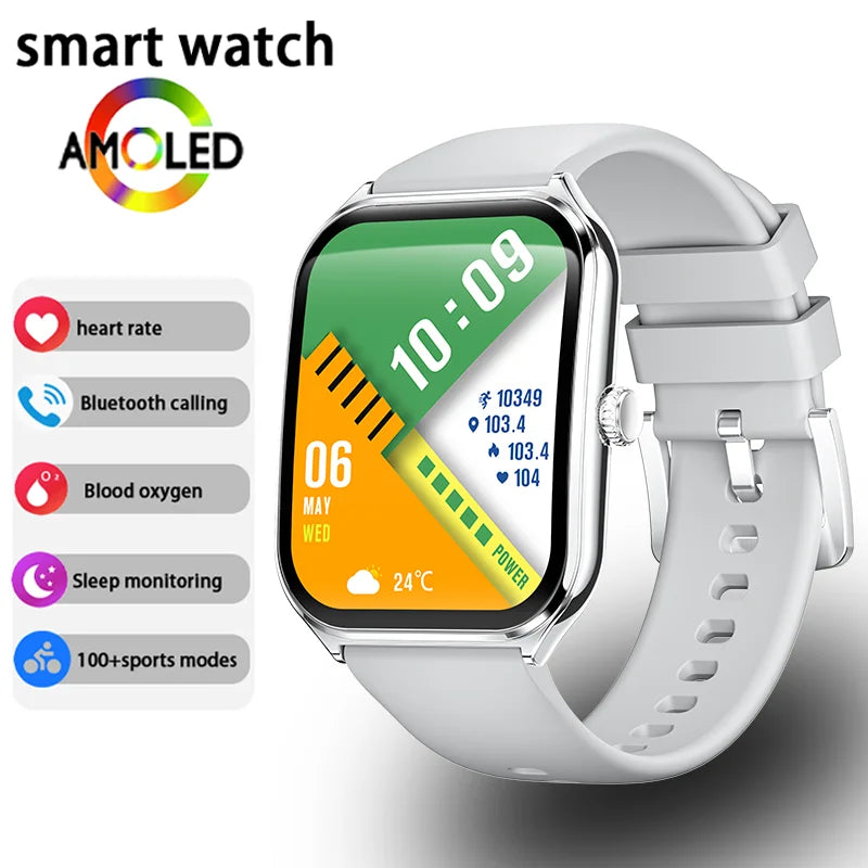 New Ultra Thin Smart Watch 1.96" AMOLED HD Pixel Display Always Show Time BT Call Reminder