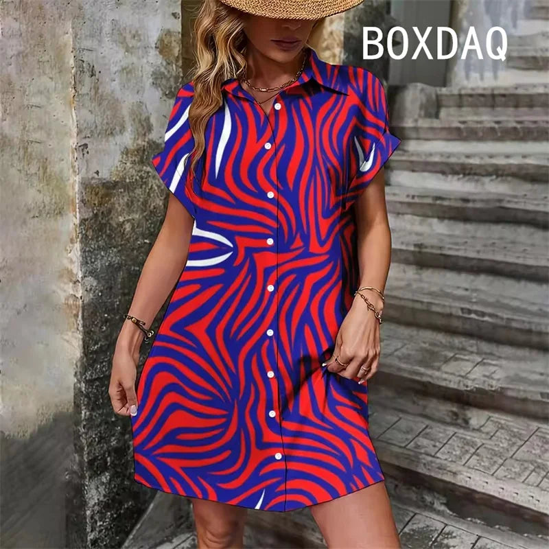 Summer Short Sleeve With Button Lapel Casual Dress