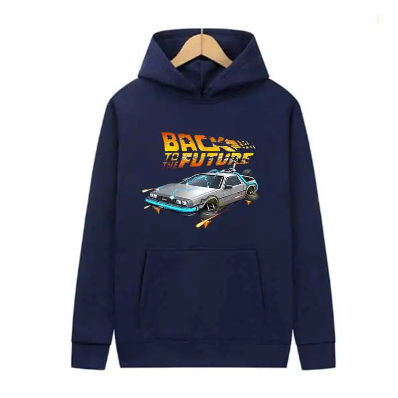 Back To The Future Retro DeLorean Car Print Hoodie Pullover Long Sleeve