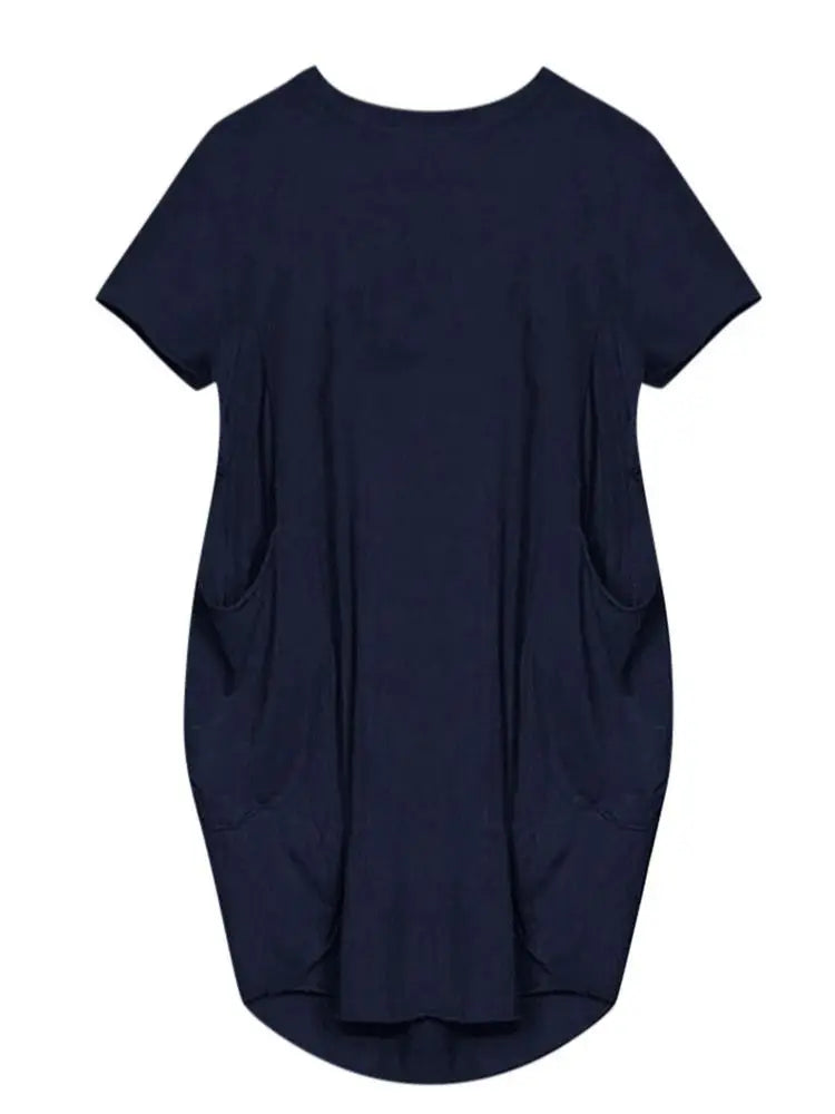 Short Sleeve  Round Neck Pockets Sexy Female Dress