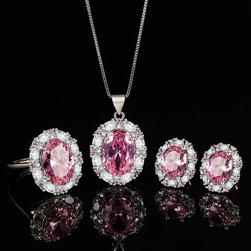 Set Ring Earrings Necklace with Zircon Gemstone