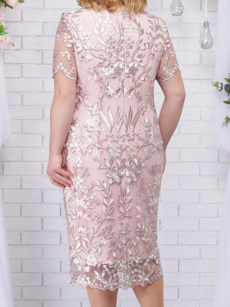 Plus Size Summer Dress for Wedding Gues Short Sleeve