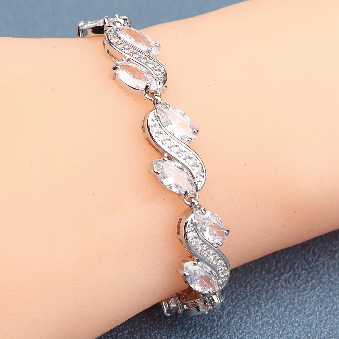 Silver Charm Green Cubic Zircon Bracelets For Women Wedding Jewelry 18+2CM Length