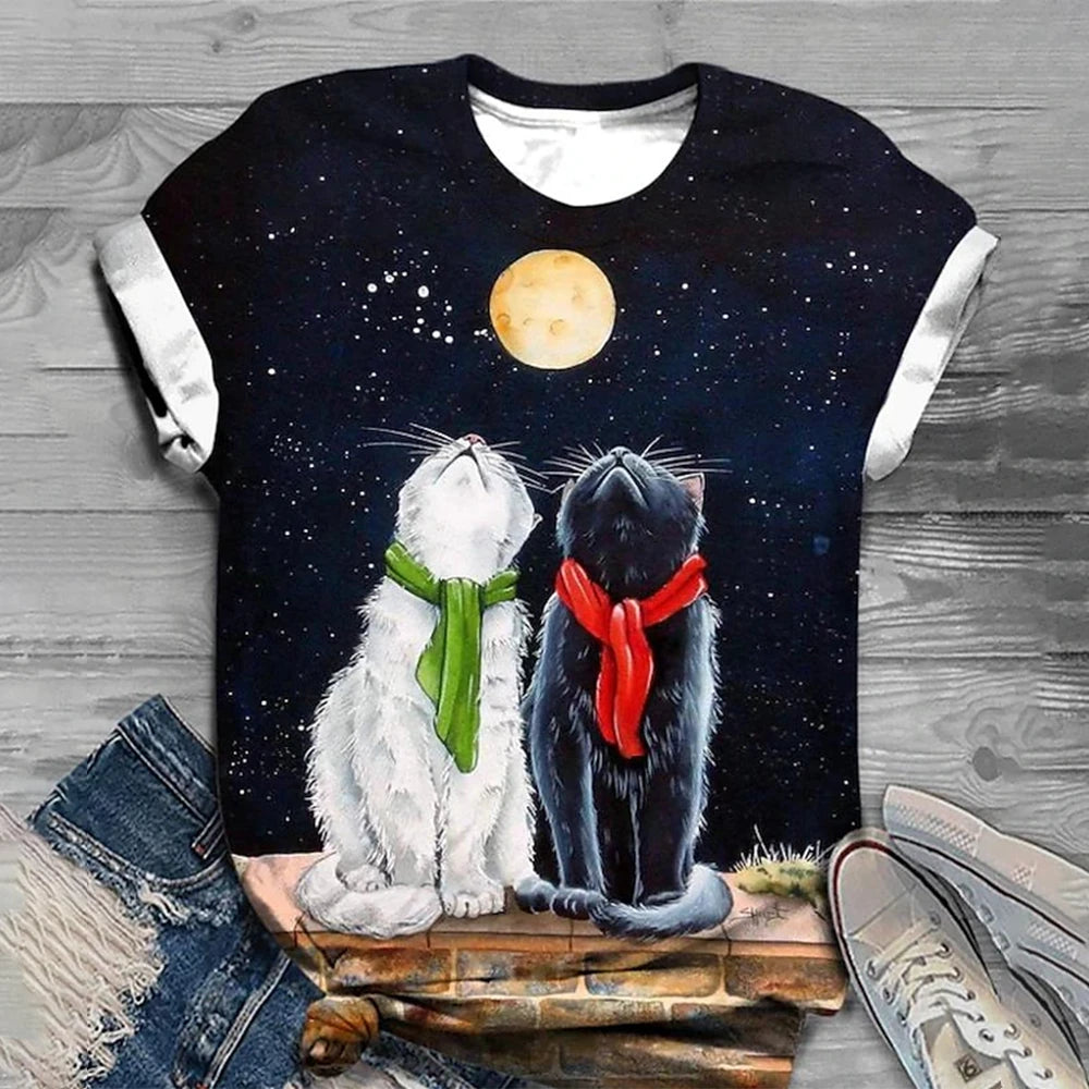 Short Sleeve T-Shirts 3d Flower Print Round Neck