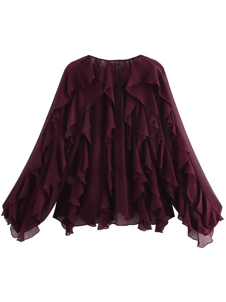 Loose Long Sleeve Layered Shirts Office Lady Vintage V-neck T