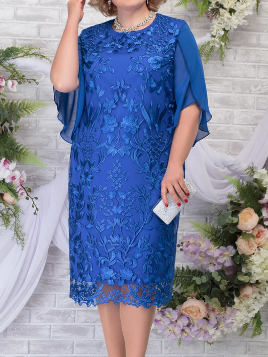 Plus Size Party Dress Elegant Floral Embroidery Prom Dress for Wedding Guest Slim