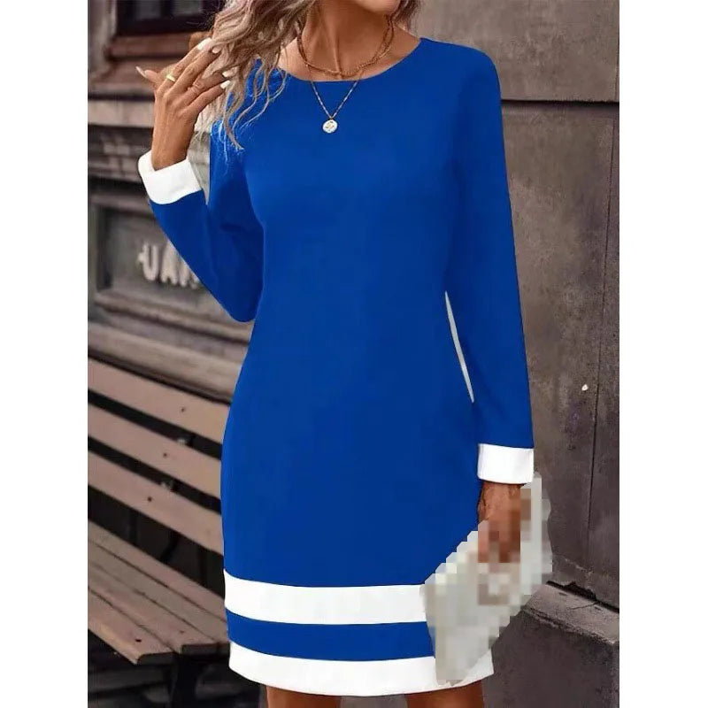 Blocked Dress Long Sleeved Round Neck