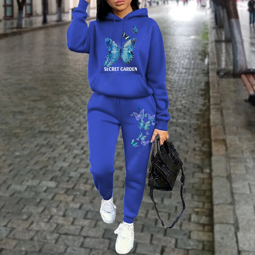 Women Tracksuit Hoodies Two Piece Sweatshirt  Jogging Sports  Outfits