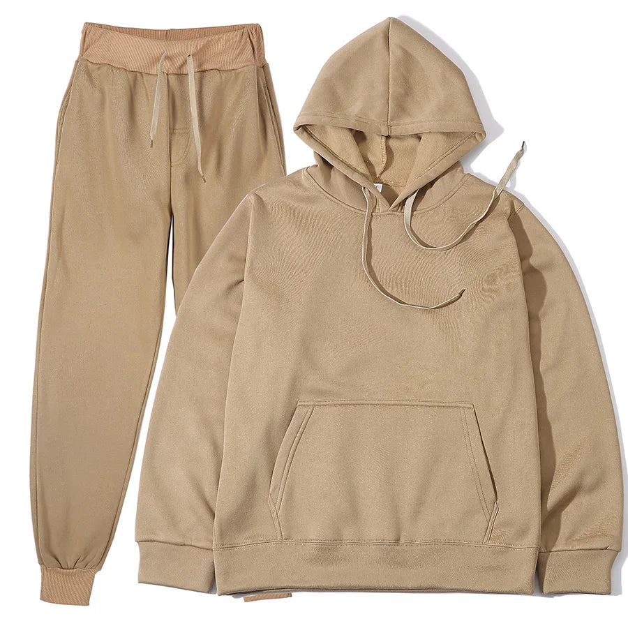 Winter New Solid Color Hoodie+pants  Sports Tracksuit