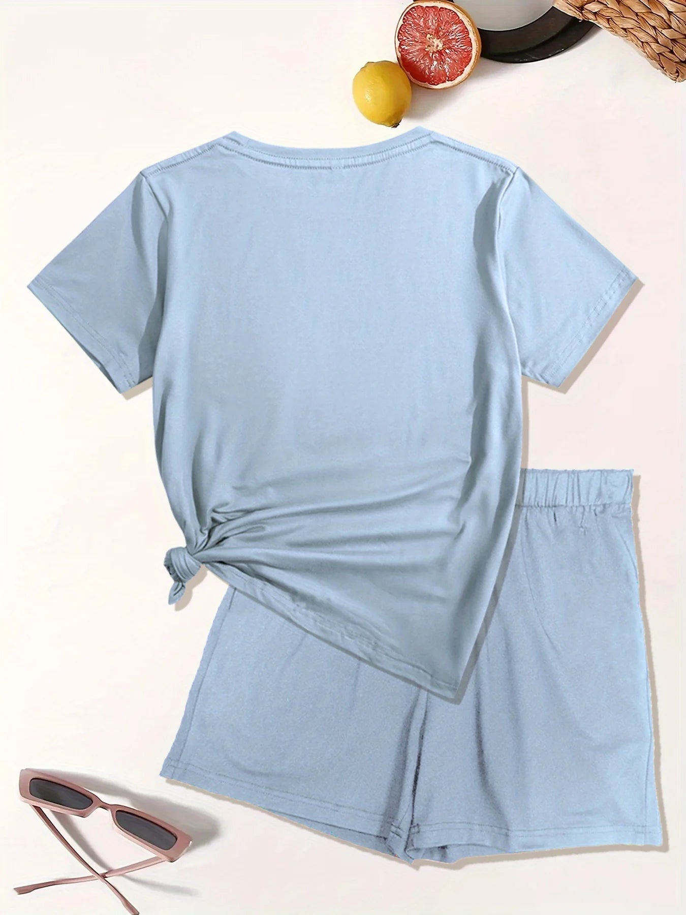 Heart-shaped cross print  loose round neck short sleeved T-shirt