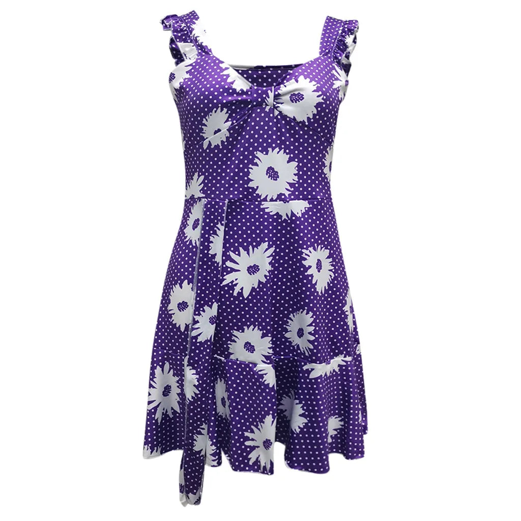 Breezy Sleeveless Dress with Vibrant Floral Print and Elegant V-Neck ﻿