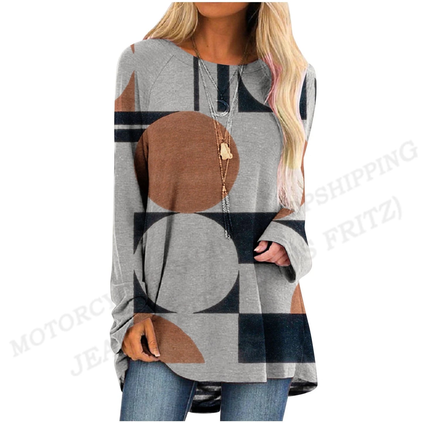 Fashion T-shirt Long Sleeve Tunics Graphic Top