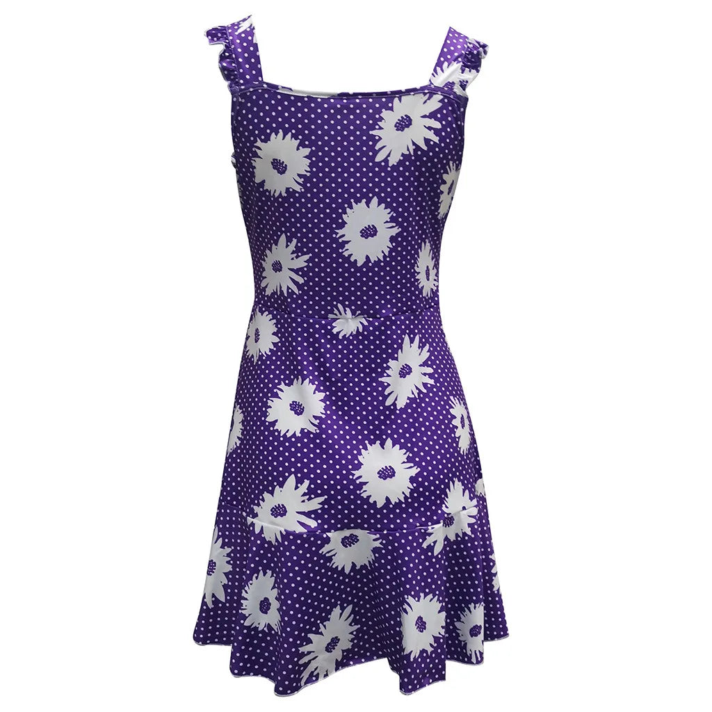 Breezy Sleeveless Dress with Vibrant Floral Print and Elegant V-Neck ﻿