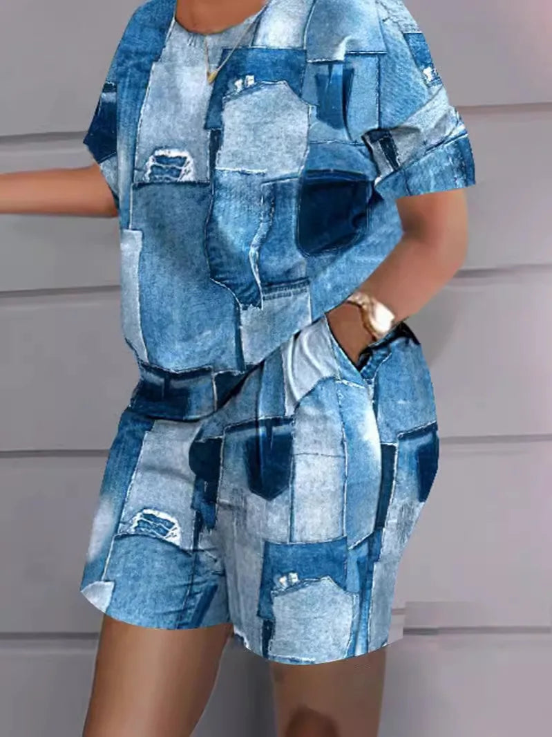 Sexy  T-shirt Blouses 2 Piece Sets Suit O-neck Backless Tops 2 Piece Sets