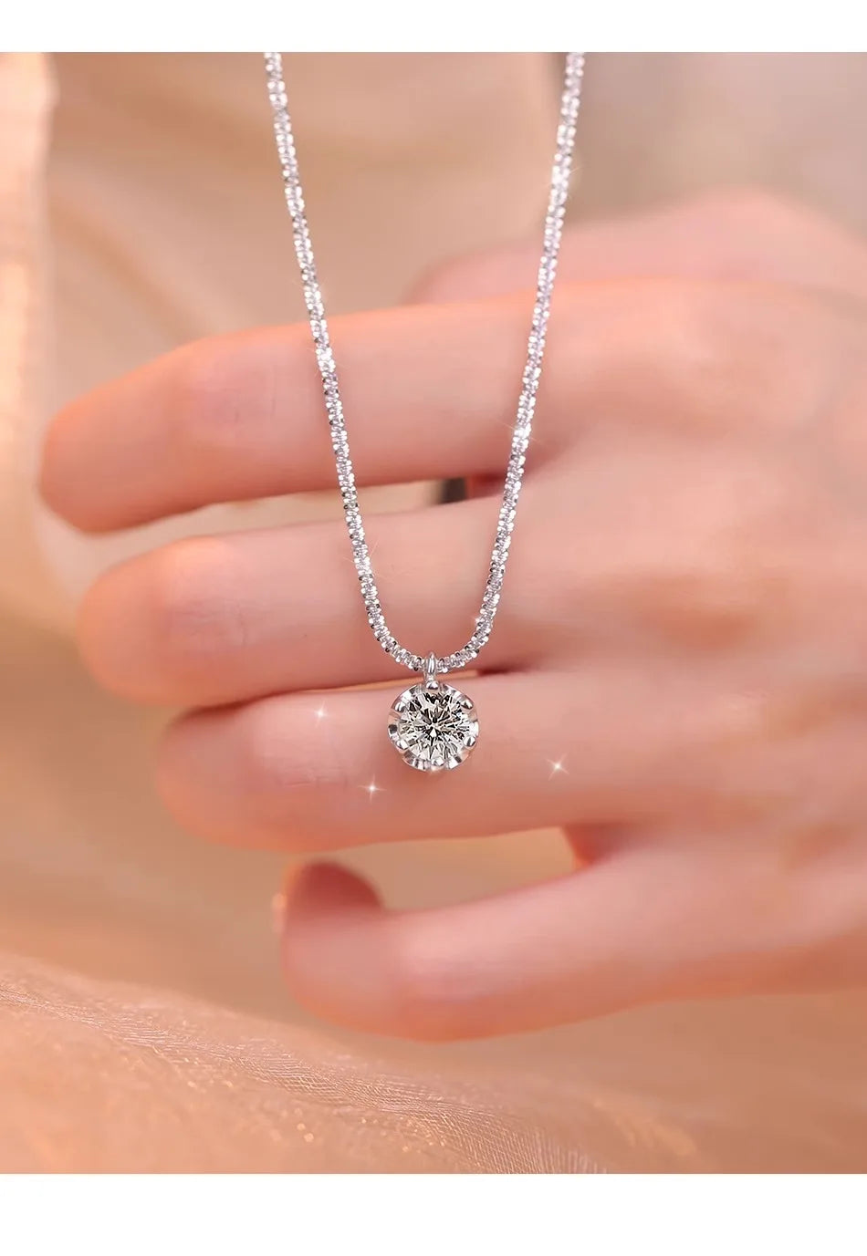 Super Sparkly D Color Moissanite Pendant silver chain plated 18K