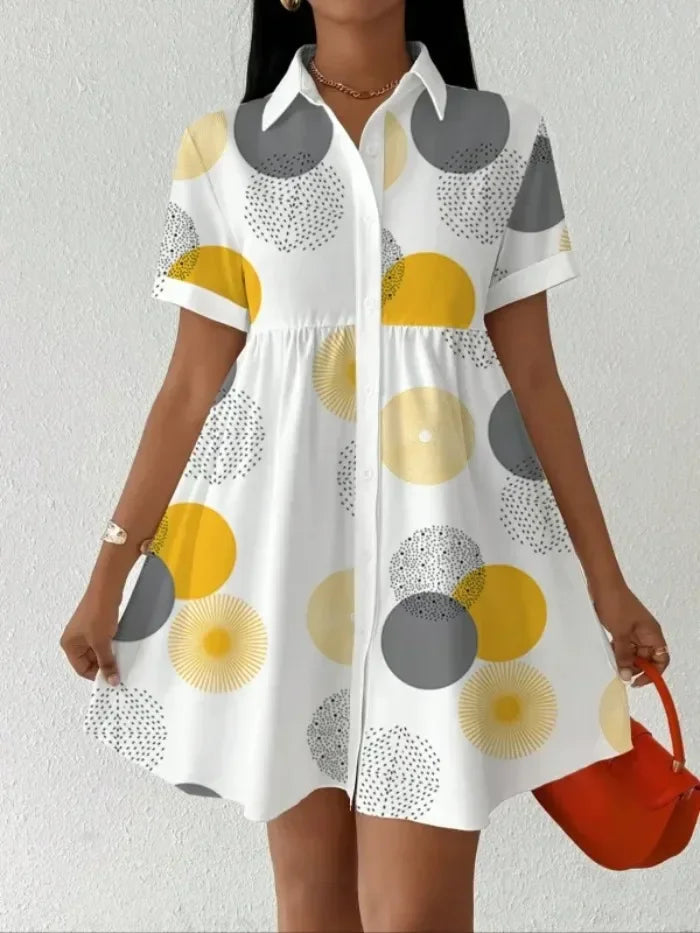 Summer Fashion Button-Up Lapel Collar Short Sleeves