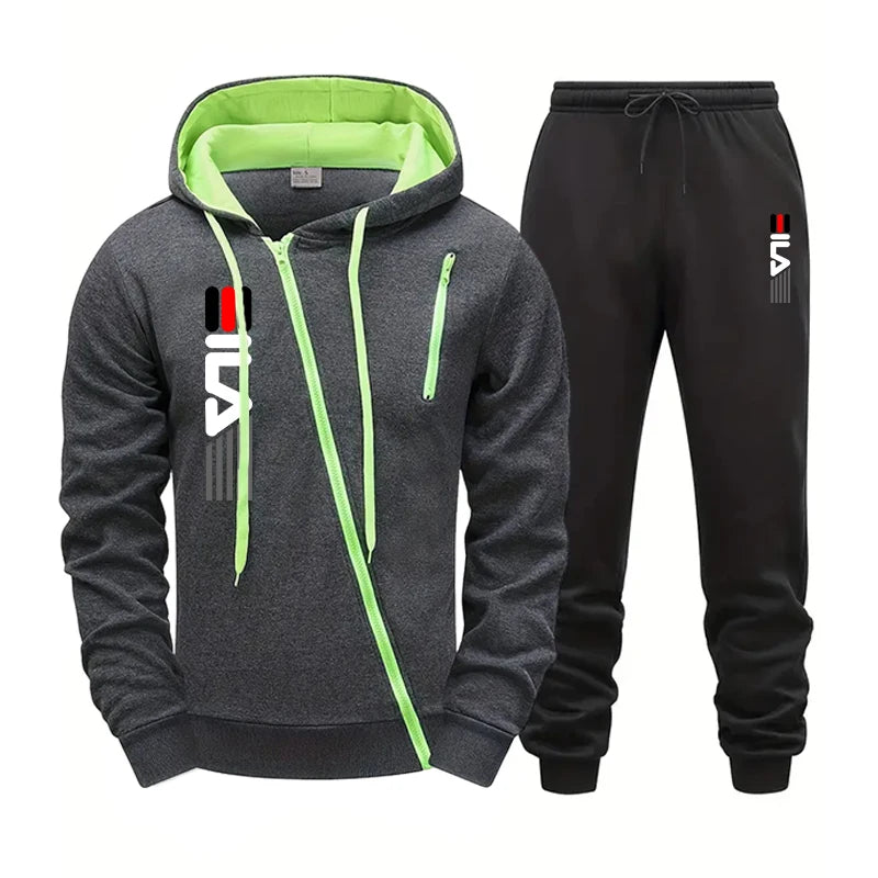 Men's Zipper Hoodie Sweater Gym Fitness Tracksuit 2pcs Set Fall Winter Daily Casual Sports Jogger Suit
