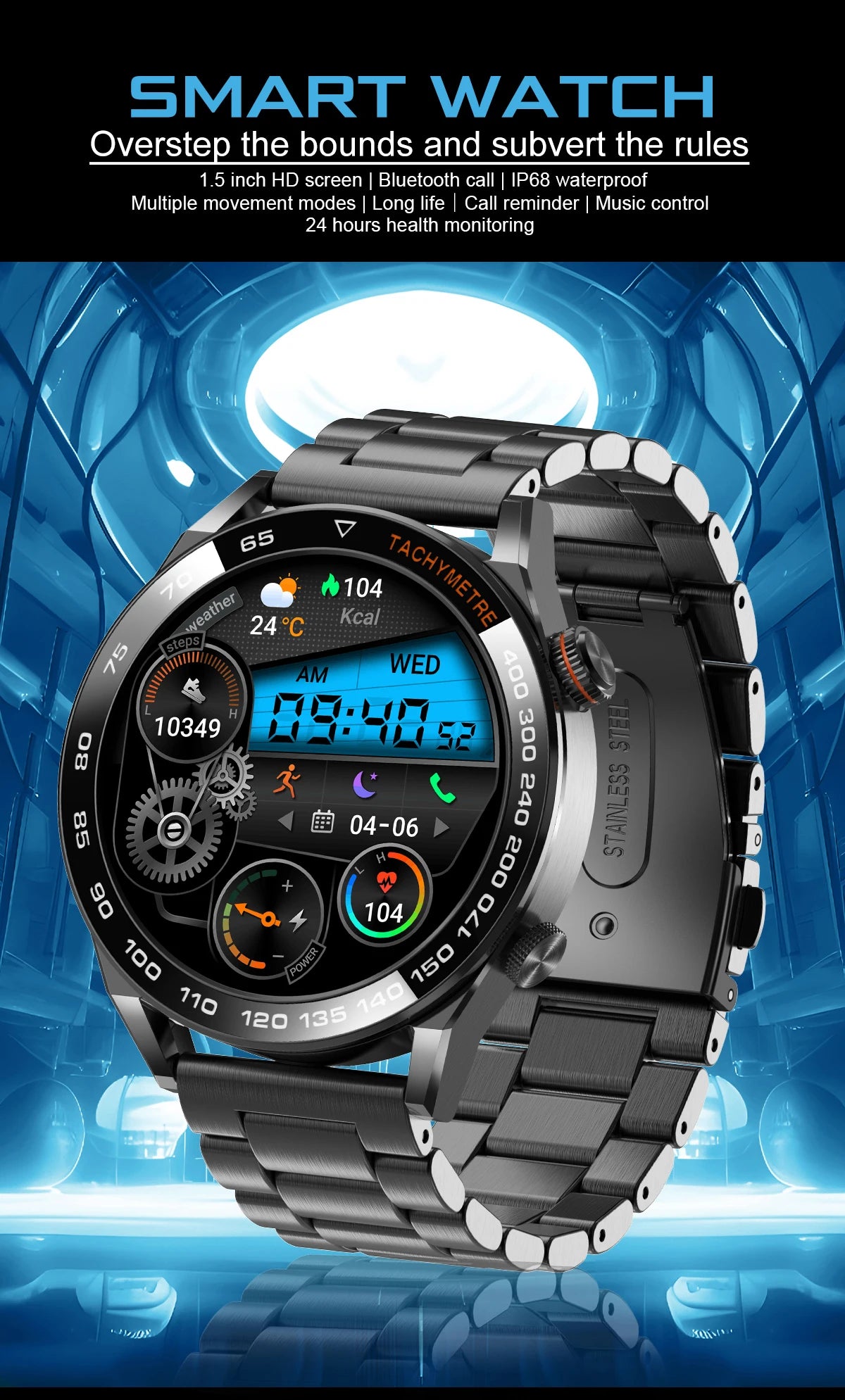 2026 New Smart Watch Men 1.5 inch Bluetooth Call Heart Rate Health 107+ Sports Fitness Watch Waterproof Business Man Smartwatch
