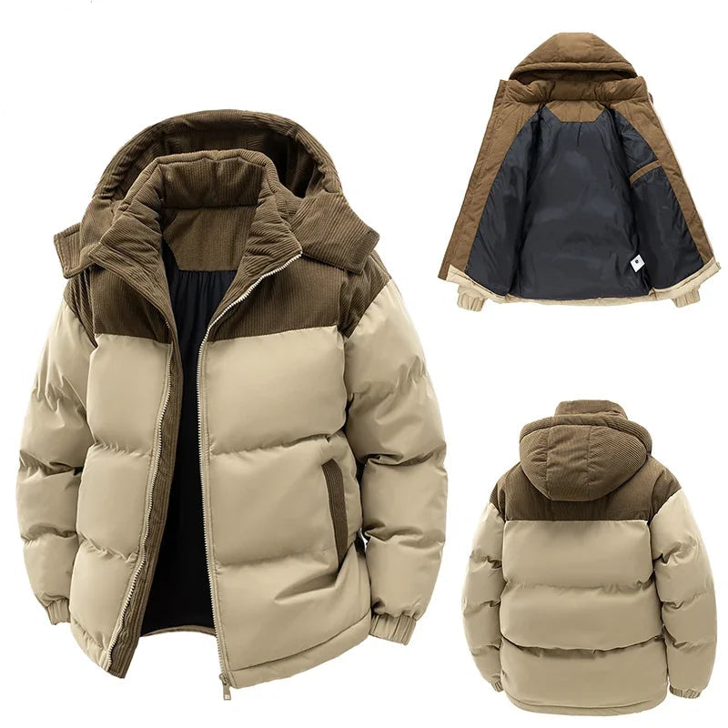 Winter  Outdoor Removable Hooded Windbreak Jacket  Warm Solid Jacket For Men