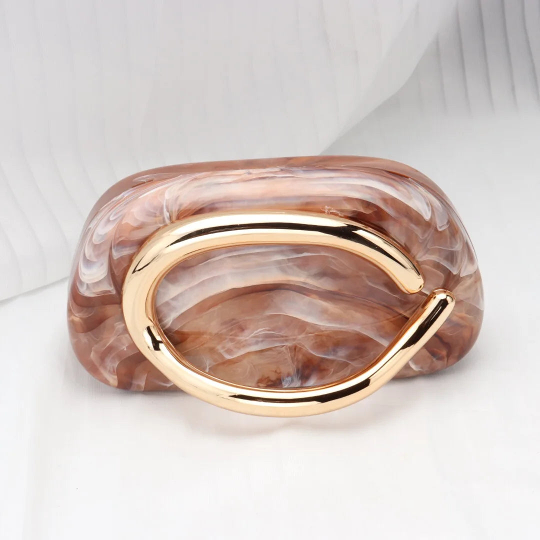 Trendy Acrylic Clutch Purses Metal Handle Purse Women's Evening Bag for Weddings Lady Parties Skin-Touch Coating Handbag
