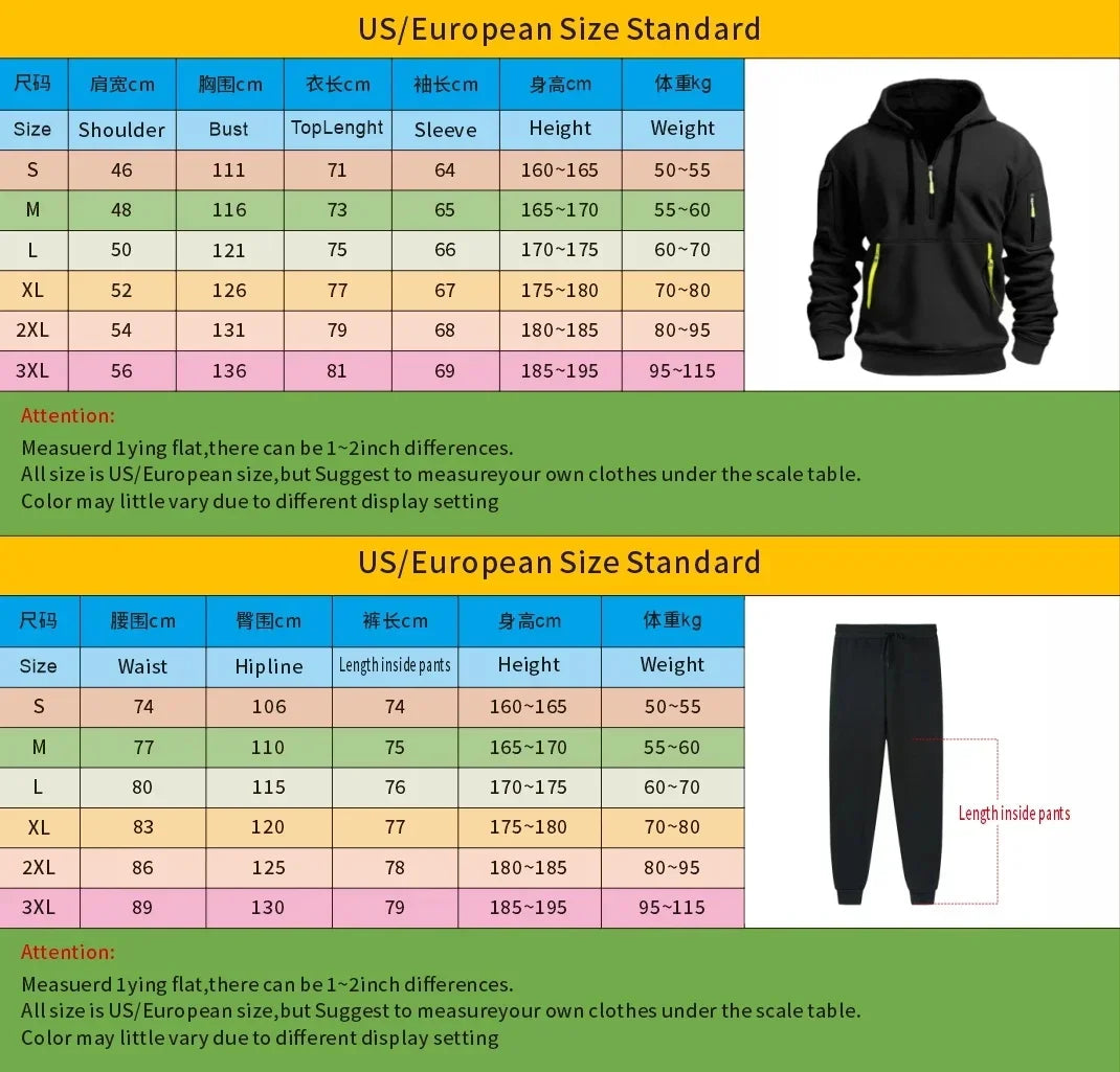 men hooded sweatshirt + Trouser, outdoor multi-pocket men's pullover sportswear set