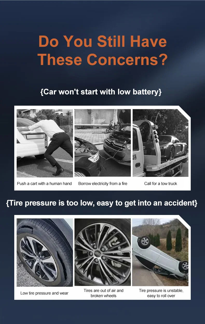 New 150PSI Air Pump Car Battery Emergency Boosters 1200A Car Jump Starter Power Bank Portable Starting Device Car Starter