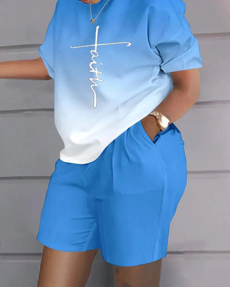 Sexy  T-shirt Blouses 2 Piece Sets Suit O-neck Backless Tops 2 Piece Sets