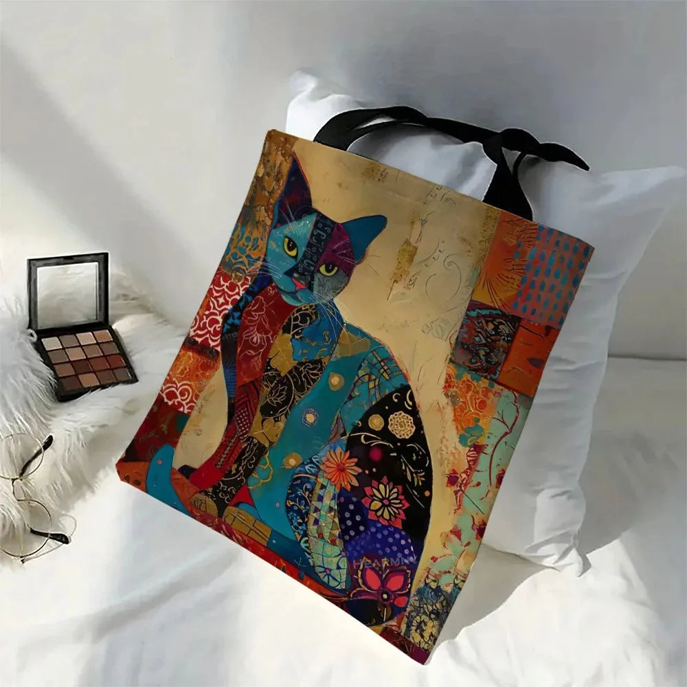 Floral Cat Pattern  Lightweight Grocery Shopping Bag