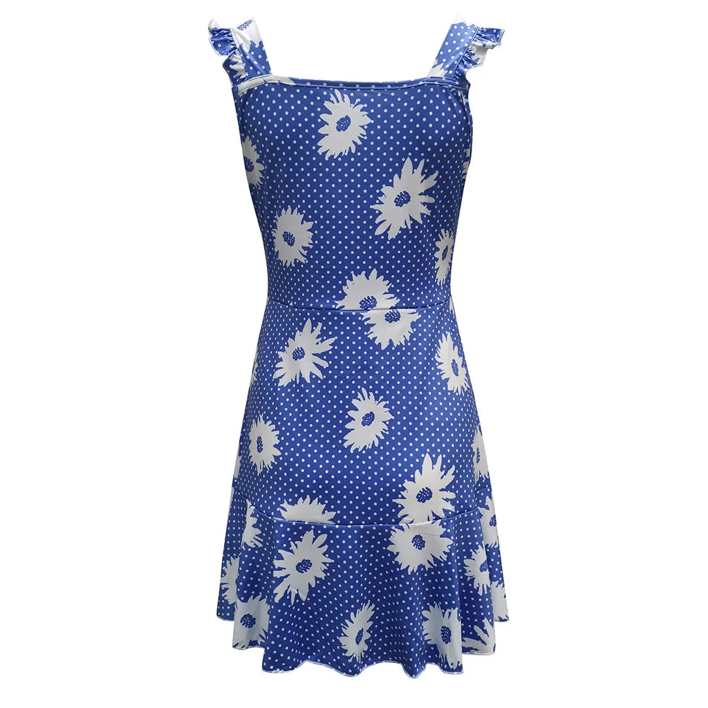 Breezy Sleeveless Dress with Vibrant Floral Print and Elegant V-Neck ﻿