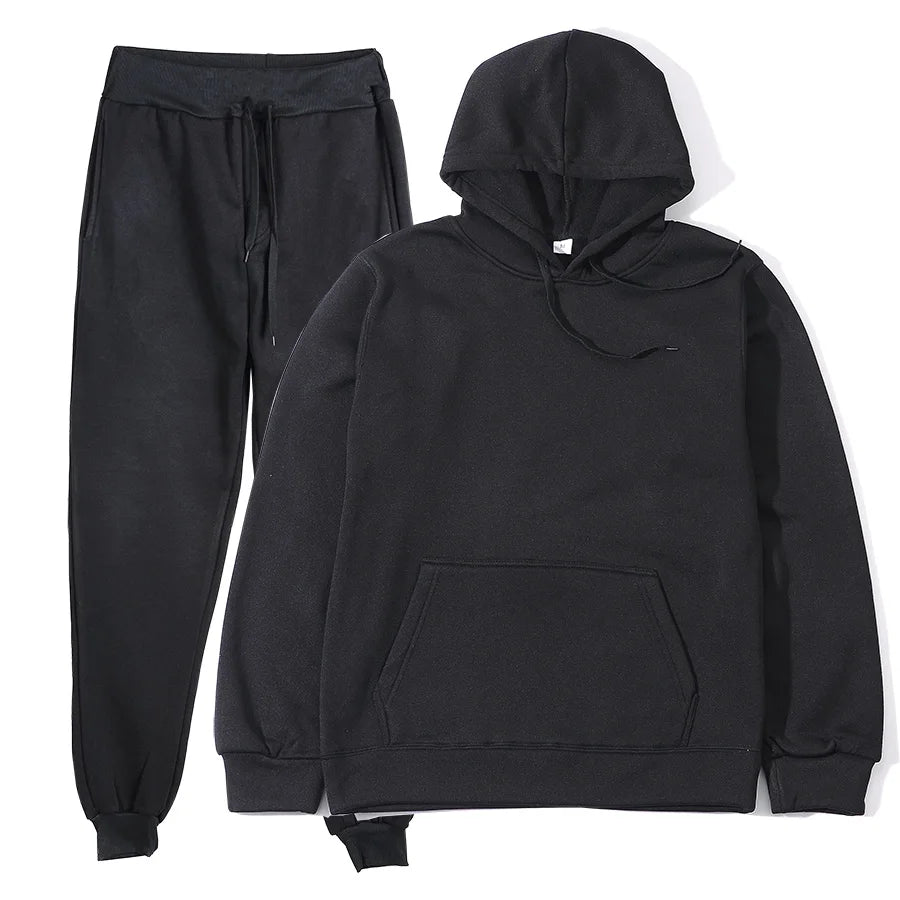 Winter New Solid Color Hoodie+pants  Sports Tracksuit