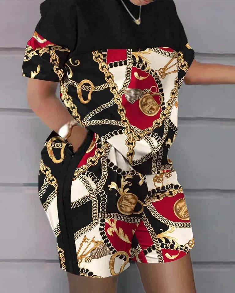 Sexy  T-shirt Blouses 2 Piece Sets Suit O-neck Backless Tops 2 Piece Sets